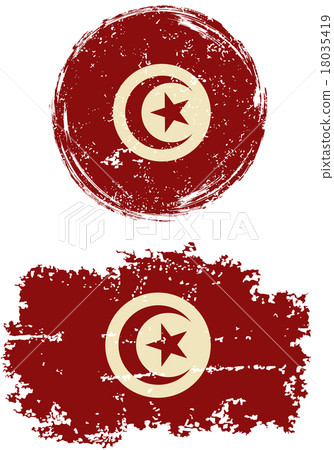 Tunisian round and square grunge flags. Vector 18035419