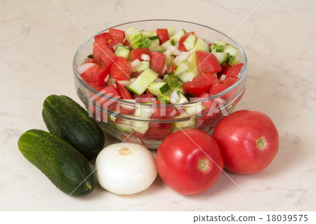 Vegetable salad with onion, tomato and cucumber Vegetable salad with onion, tomato and cucumber 18039575