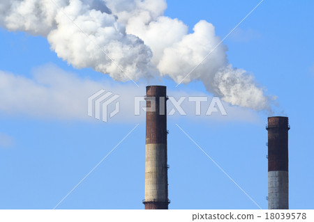 Industrial smoke from chimney on blue sky Industrial smoke from chimney on blue sky 18039578