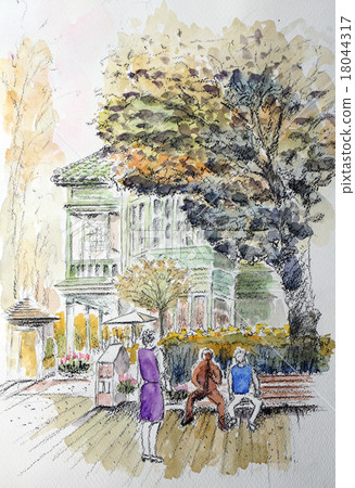 Kobe Kitano-machi Moeyukan Kobe Konno-kan Town Sketch Painting 18044317