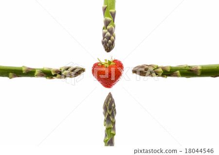 Four Asparagus Spears and One Strawberry Four Asparagus Spears and One Strawberry 18044546