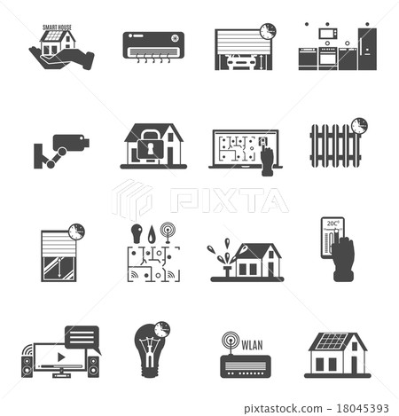 Smart House Black White Icons Set Smart House Black White Icons Set 18045393
