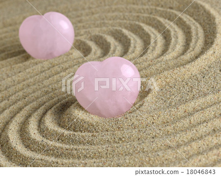 Rose Quartz heart in zen garden 18046843