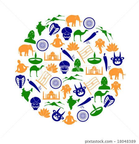 india country theme symbols color icons in circle  18048389