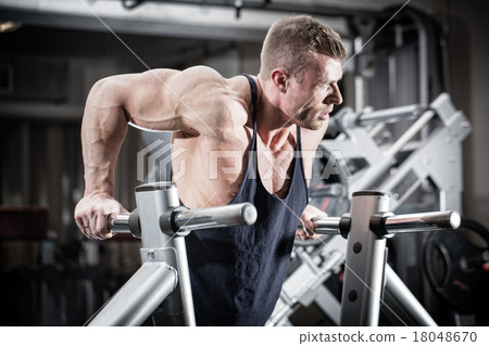 Man in gym at dip exercise 18048670