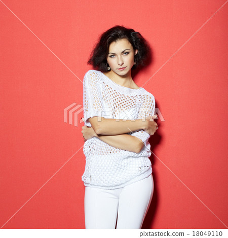 girl on red background portrait girl on red background portrait 18049110