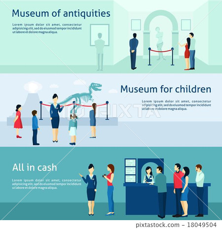 Archeological antiquity museum flat banners set - Stock Illustration ...