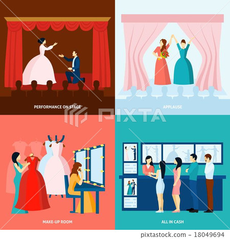 Theater 4 flat icons square banner 18049694