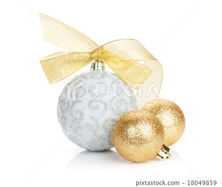 Christmas baubles and golden ribbon Christmas baubles and golden ribbon 18049859