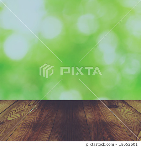 Wood table and bokeh abstract nature green Wood table and bokeh abstract nature green 18052601