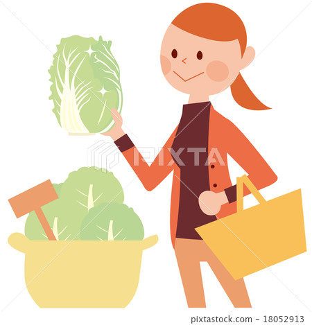 A woman with a smile who chooses Chinese cabbage 18052913