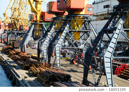 The trading seaport with cranes and ships The trading seaport with cranes and ships 18053195