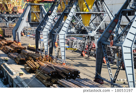 The trading seaport with cranes and ships The trading seaport with cranes and ships 18053197