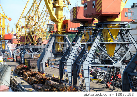 The trading seaport with cranes and ships The trading seaport with cranes and ships 18053198