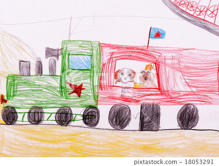 children's drawing. Dogs traveling by train children's drawing. Dogs traveling by train 18053291
