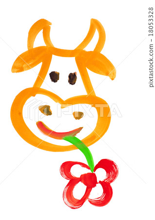 happy cow eat a flower. watercolor drawing happy cow eat a flower. watercolor drawing 18053328