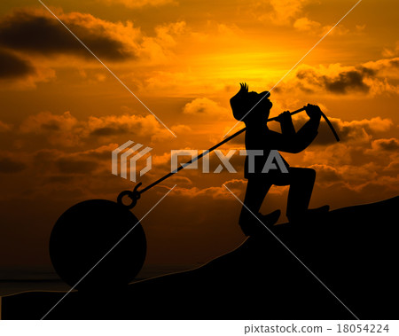Man with pulling a heavy load ball silhouette 18054224