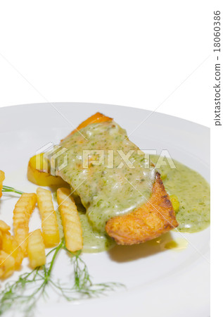 salmon steak on white salmon steak on white 18060386
