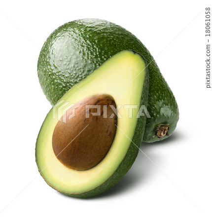 Whole avocado cut half isolated white background 18061058