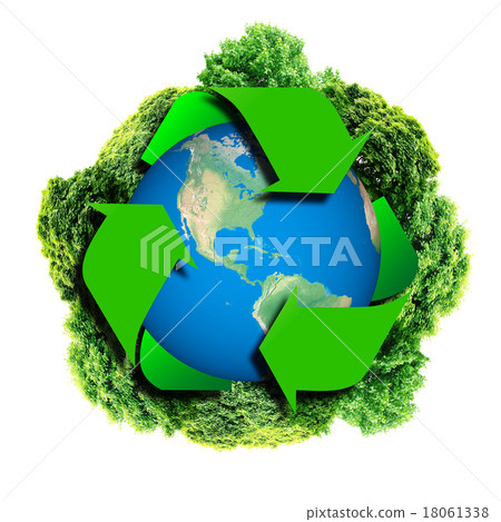 Recycle Logo With Tree And Earth Eco Globe Stock Illustration