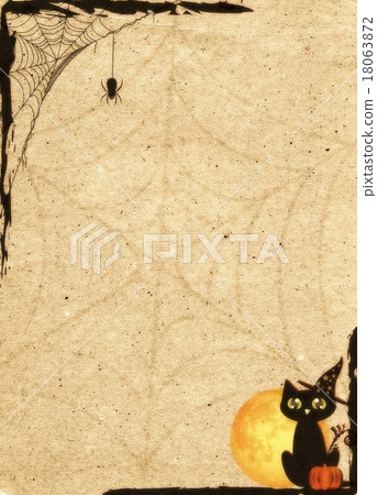 Paper poster for Halloween. Frame with net and cat 18063872