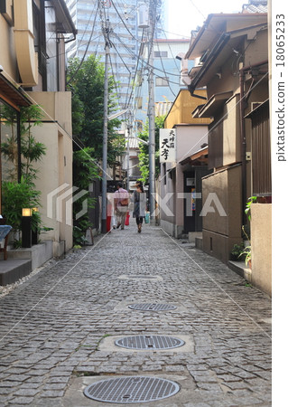 Images of tourists (couple / couple) walking on the back street of Kagurazaka (stone pavement) 18065233
