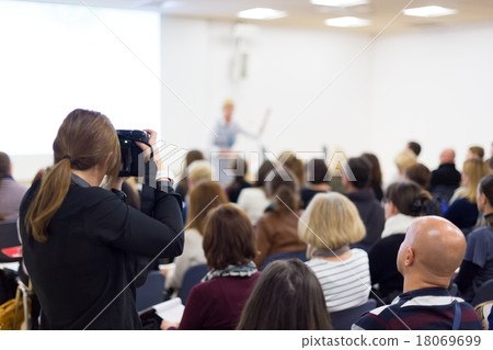 Television broadcasted press conference. Television broadcasted press conference. 18069699