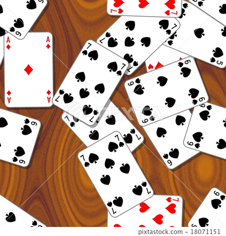 playing cards scattered on wooden table seamless 18071151