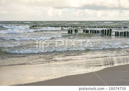 Baltic Sea with groyens and surf Baltic Sea with groyens and surf 18074738