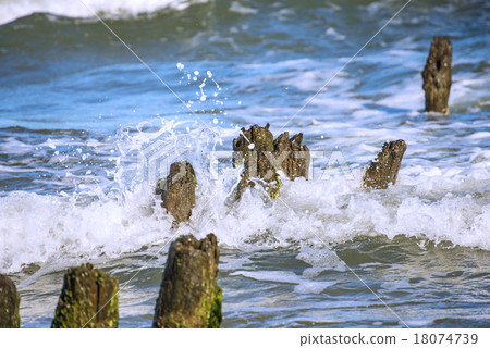 Baltic Sea with groynes and surf Baltic Sea with groynes and surf 18074739