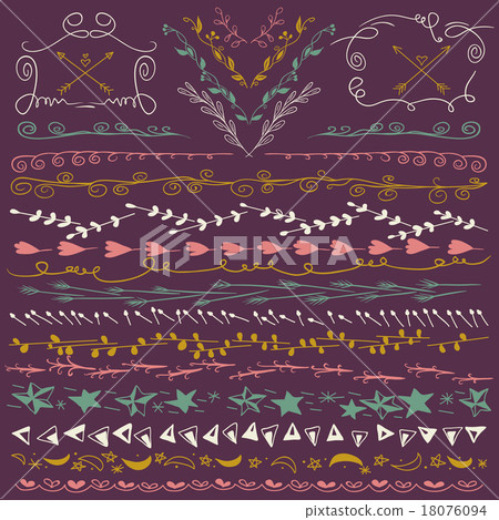 Set of hand drawn lines border and design elements 18076094
