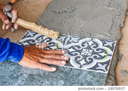 floor tile installation for house building 18076937