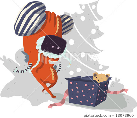 Funny monster sees a teddy bear in the gift box  18078960