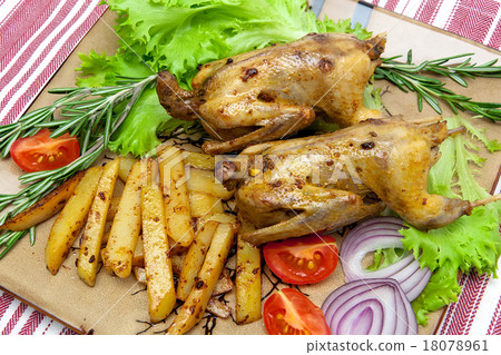 roasted woodcocks with vegetables and herbs 18078961