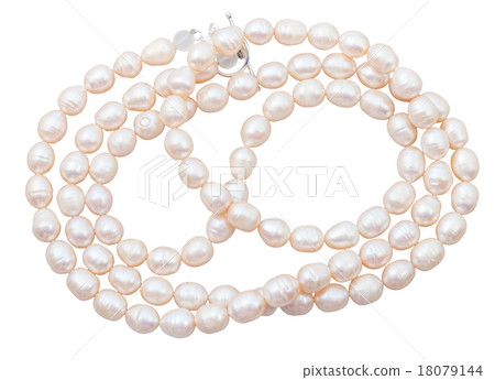 Beads from natural pink freshwater pearls isolated Beads from natural pink freshwater pearls isolated 18079144