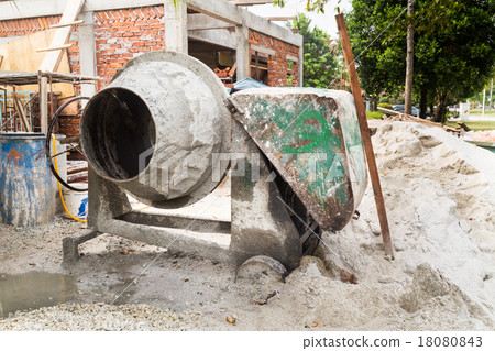 Cement concrete mixer at construction site Cement concrete mixer at construction site 18080843