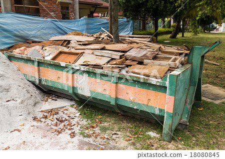Construction rubbish bin with loads at site Construction rubbish bin with loads at site 18080845