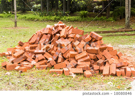 Heaps of red clay bricks at construction site Heaps of red clay bricks at construction site 18080846