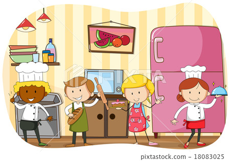 Chef and bakers working in the kitchen 18083025