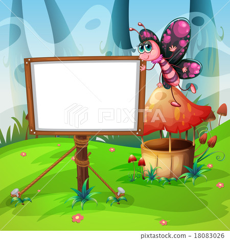 Butterfly flying and whiteboard Butterfly flying and whiteboard 18083026