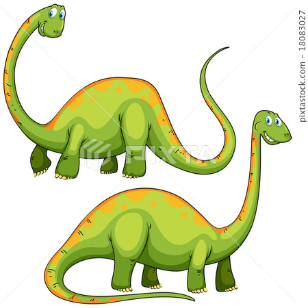 Two green dinosaurs smiling. 18083027