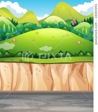 Nature scene with field and cliff 18083091