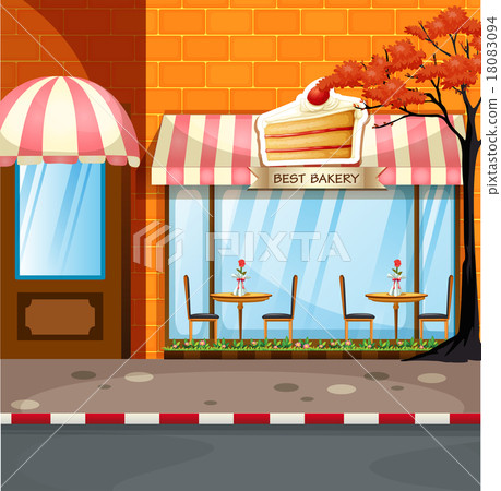 Bakery shop with tables and chairs outside 18083094
