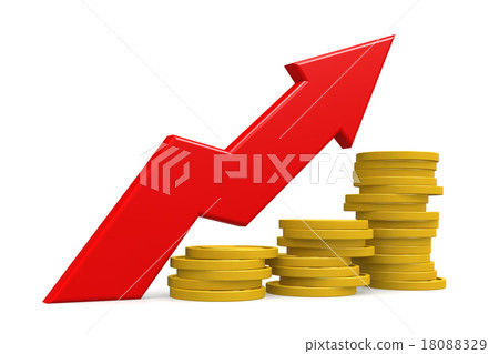 Stack of coin with red arrow 18088329