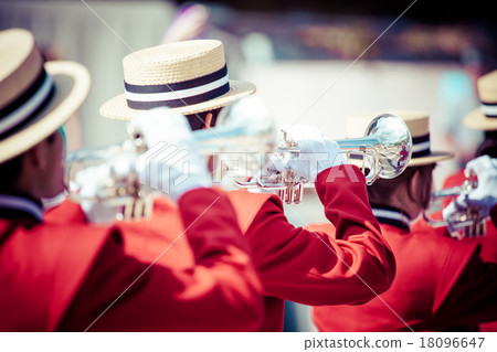Brass Band in red uniform performing Brass Band in red uniform performing 18096647