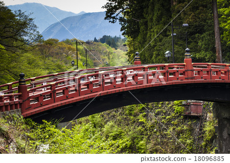 Red sacred bridge Shinkyo in UNESCO site of Nikko 18096885