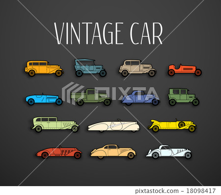 Retro icons set, different silhouette shape cars Retro icons set, different silhouette shape cars 18098417