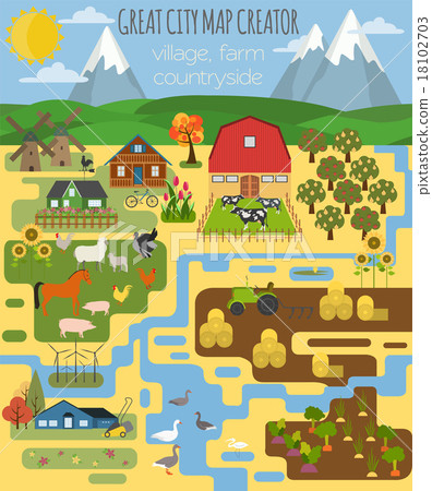 Great city map creator. Village, farm, countryside - Stock Illustration  [18102703] - PIXTA