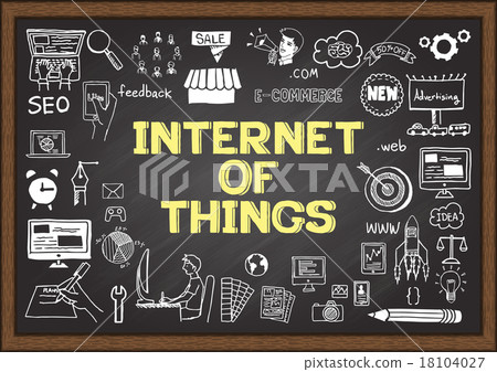 Business doodles about internet of things on chalk 18104027
