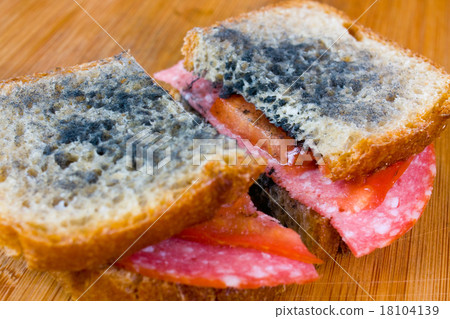 moldy sandwich with salami, tomatoes 18104139